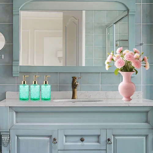 Miniatura 8 de Dispensador de jabón verde para baño, dispensador de jabón líquido de manos verde esmeralda recargable con bomba de plástico ABS para baño, jabón