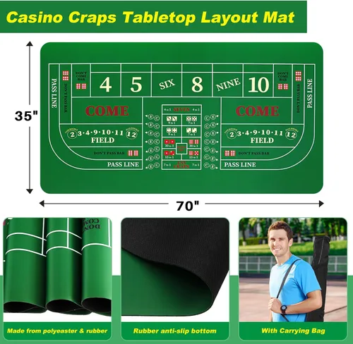 Miniatura 2 de Leyndo Juego de mesa de dados, incluye alfombrilla de goma de 35 x 70 pulgadas, dados AAA de grado casino de 0.748 in, botones de encendido/apagado
