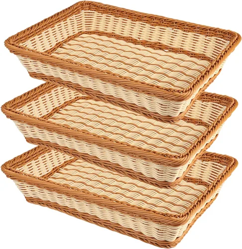 Miniatura 8 de 3 piezas de cesta de mimbre para pan de 16 pulgadas, cesta de servicio tejida, cesta de servicio de alimentos de mesa para restaurante, panadería