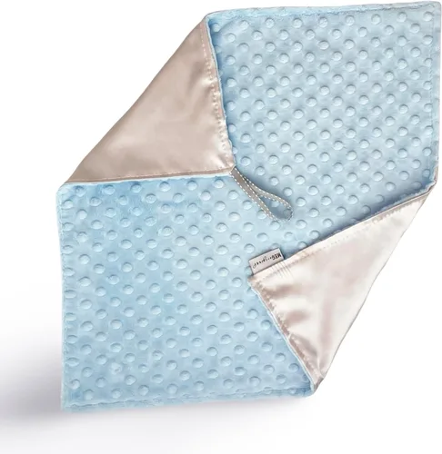MEG ORIGINAL Satin and Minky Dot - Manta de seguridad para bebé con lazo (plata/azul)