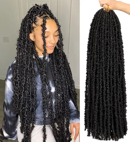 Miniatura 12 de ZRQ 6 paquetes de cabello de ganchillo Butterfly Locs de 20 pulgadas, extensiones de cabello sintético desgastado negro, trenzas de ganchillo