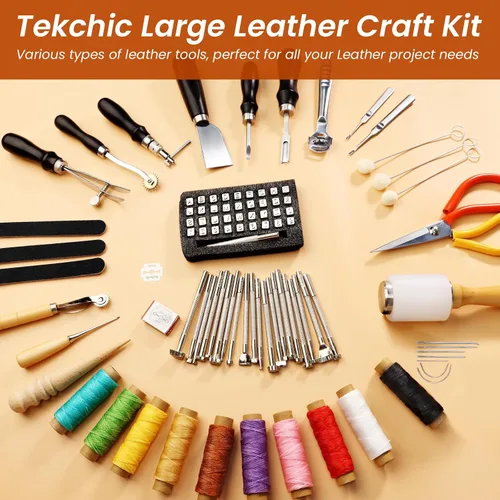 Miniatura 6 de Herramientas de trabajo de cuero Kit de manualidades para tallar, estampado, costura, punzonado, corte con bolsa de almacenamiento, kit profesional