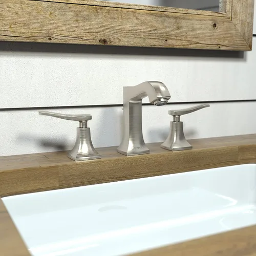 Miniatura 2 de hansgrohe Metris C 31073821 - Grifo de lavabo de baño de 3 agujeros de repuesto clásico fácil de limpiar en níquel cepillado cepillado níquel