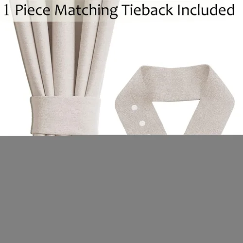 Miniatura 7 de Frelement Cortinas opacas de lino natural, paneles de cortinas con ojales para sala de estar, cortinas con aislamiento térmico, 52 pulgadas de ancho