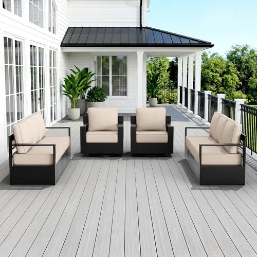 Miniatura 40 de Muebles de Patio al Aire Libre de Aluminio, Sillas de Metal para Todo Clima con Cojines de 6 Pulgadas de Grosor, Asiento Profundo para Jardín, Beige