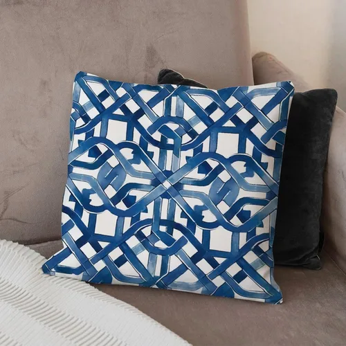 Miniatura 4 de Funda de cojín geométrica de enrejado de laberinto azul y blanco, funda de cojín decorativa de celosía Ming Trail, funda de almohada abstracta