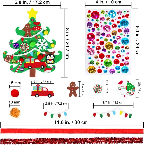Miniatura 3 de Winlyn 24 juegos de adornos de árbol de Navidad, juegos de arte para manualidades, kits de manualidades de Navidad, pino, muñeco de nieve, copo