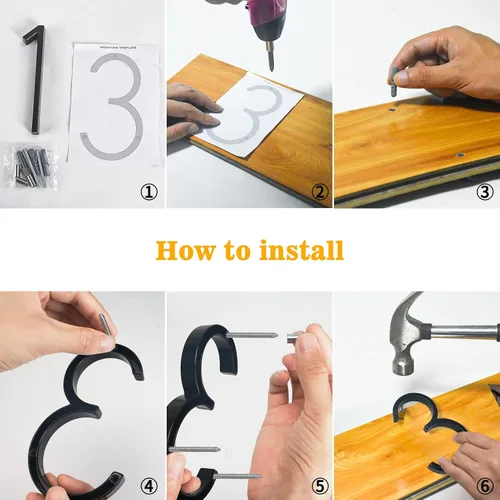 Miniatura 3 de Número de casa flotante de acero inoxidable de 5 pulgadas, números de casa modernos de metal antioxidante con kits de clavos para puerta, jardín