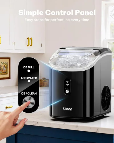 Miniatura 6 de Silonn Nugget Ice Makers - Máquina de hielo de pellets masticables de 38 libras/24 horas con función de autolimpieza, máquina de hielo portátil