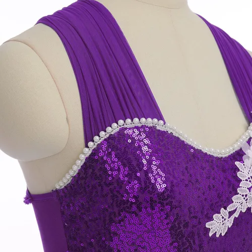 Miniatura 4 de AFAVOM Vestido de baile con lentejuelas para mujer, con tirantes cruzados, falda de malla fluida, disfraz de baile contemporáneo