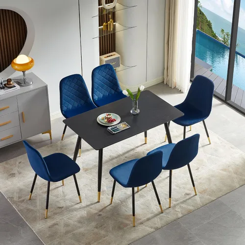 Miniatura 10 de Juego de 2 sillas de comedor de terciopelo azul marino, sillas tapizadas de cocina y comedor con patas de metal, sillas decorativas modernas