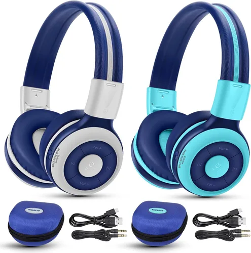 Paquete de 2 auriculares Bluetooth SIMOLIO para adolescentes, auriculares para niños con 75 dB, 85 dB, volumen limitado de 94 dB, auriculares