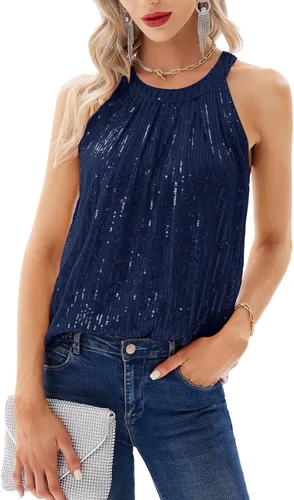 GRACE KARIN Sequin Halter Tops for Women Sleeveless Dressy Sparkle Tank Camisole Tops Party Club Cocktail Vest Shirt