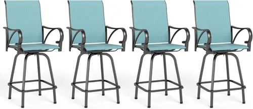 Juego de 4 taburetes de bar para exterior de MFSTUDIO, sillas giratorias de patio con altura de barra, barras de bar de patio con respaldo alto,
