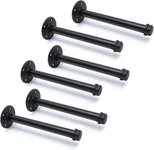 Miniatura 13 de Soportes industriales de tubo de hierro negro de 3/4 pulgadas, soportes rústicos para colgar en la pared, soportes de tubería personalizados