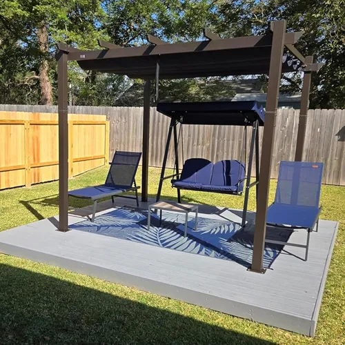 Miniatura 34 de PURPLE LEAF Pérgola Retráctil de 10' x 13' para Exteriores de Aluminio Blanco con Toldo de Sombra para Patio Refugio Moderno Marrón para Jardín