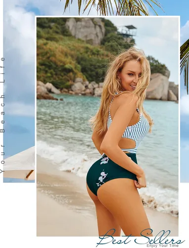 Miniatura 5 de MOLYBELL Traje de baño de una pieza para mujer de talle alto monokini estampado floral con cremallera