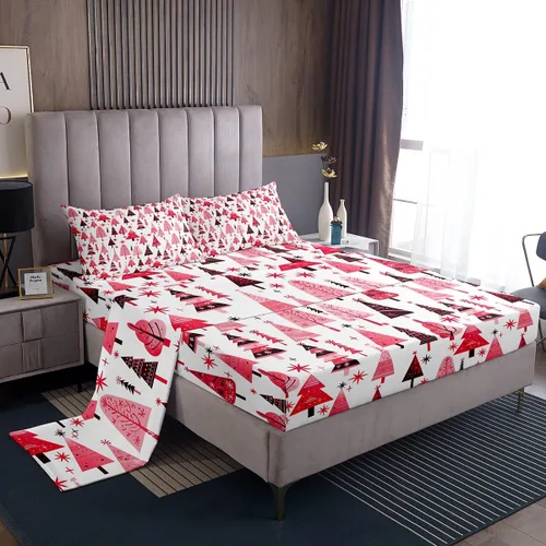 Miniatura 13 de Manfei juego de sábanas de Navidad tamaño completo, juego de ropa de cama con árbol de Navidad en forma de muñeco de nieve para la decoración
