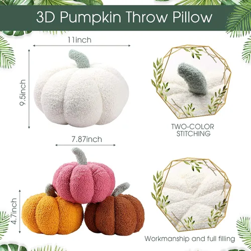 Miniatura 2 de Kajaia 4 almohadas de otoño decorativas de calabaza de Acción de Gracias, almohada de otoño de 11 pulgadas y 7 pulgadas, cojín 3D de Acción