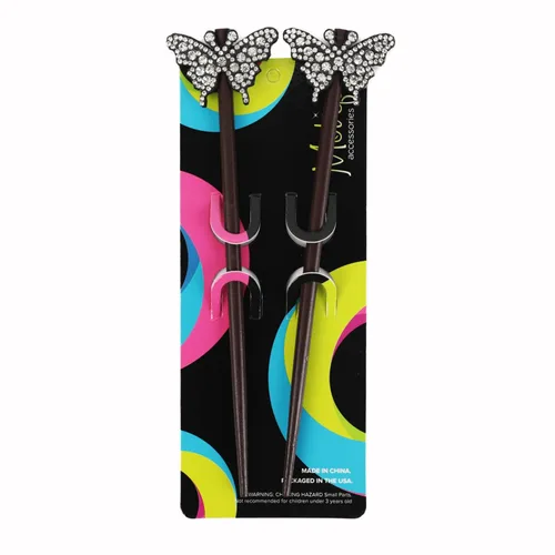 Miniatura 4 de Juego de palitos para el cabello con gemas mariposas (marrón)
