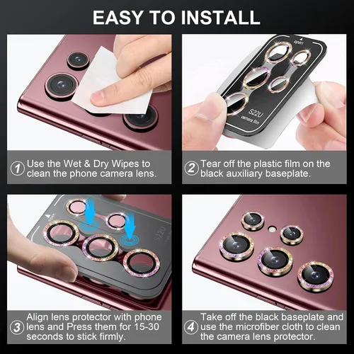 Miniatura 6 de Hoerrye - Protector de lente de cámara para Samsung Galaxy S22 Ultra, aleación a prueba de caídas y arañazos, protección para accesorios de 6.8