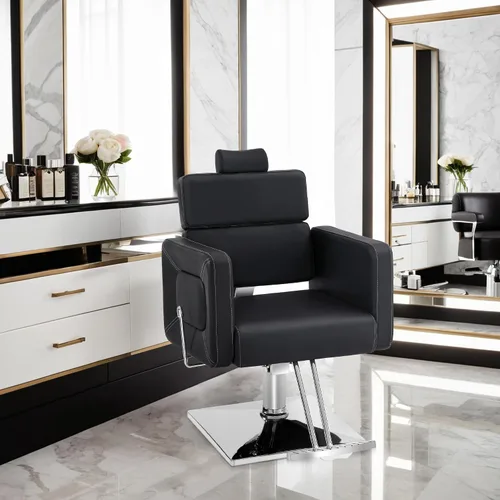 Miniatura 2 de BarberPub Silla de peluquería hidráulica clásica reclinable, ajustable, estilo de salón de belleza, silla de spa 2065 (negro)