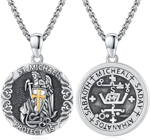 Miniatura 285 de Collar con colgante de plata de ley 925 con medalla de San Patrón, joyería religiosa para hombres y mujeres, con cadena de acero inoxidable 316L