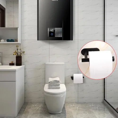 Miniatura 4 de Soporte de papel higiénico autoadhesivo, soporte de pared para baño y baño, sin perforaciones, SUS304 inoxidable, color negro mate