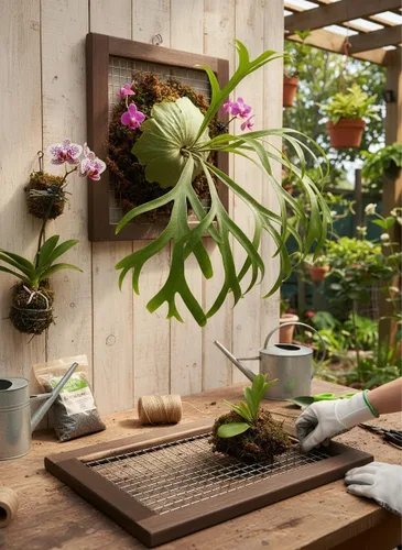 Miniatura 11 de Kit de montaje de helecho cuerno de ciervo, maceta colgante de pared de madera para orquídeas y jardín vertical, tablero de soporte para plantas