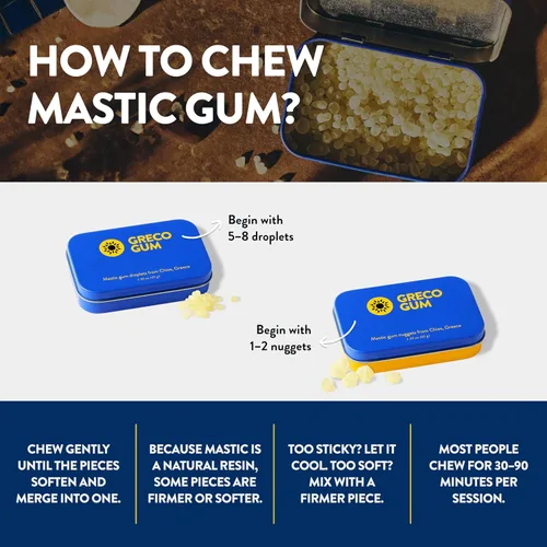 Miniatura 3 de Greco Gum - Gotas de goma de mástique – Piezas pequeñas de chicle duro para entrenamiento de la mandíbula, apoyo digestivo, alivio de la hinchazón
