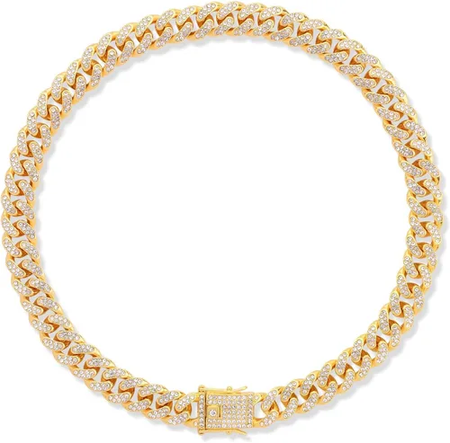 Miniatura 9 de Collar de Perro con Diamantes Plateados - Cadena de Metal Estilo Cubano con Hebilla Segura, Collar de Lujo Duradero para Perros