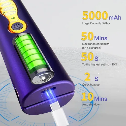 Miniatura 4 de Alisadores de pelo inalámbricos: plancha plana portátil de 5000 mAh, alisador de pelo inalámbrico de viaje, 2 en 1 con máx. 410.0 °F/410 ℉ se