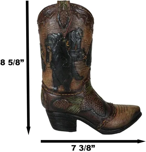 Miniatura 3 de Ebros Gift Familia rústica de oso negro occidental con piñas de pino, bota de vaquera del bosque, figura decorativa o florero floral, macetero