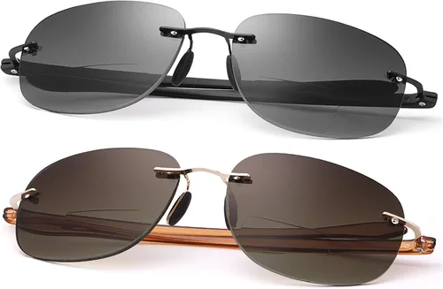 Miniatura 12 de 2 pares de lentes de lectura bifocales sin montura con protección UV400, lentes de sol con bloqueo de luz azul, ligeros para hombres y mujeres