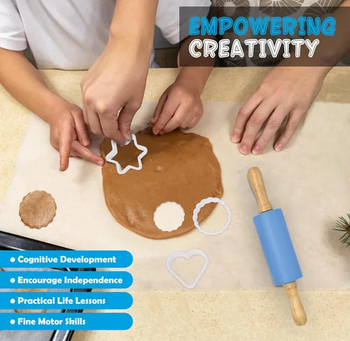 Miniatura 5 de PERLLI Juego de cocina real para niños para cocinar y hornear, 31 piezas. Regalo para chef junior con utensilios reales, estuche y juego
