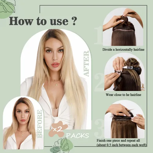 Miniatura 6 de S-noilite Extensiones de cabello humano con broches, extensiones de cabello humano corto con clip, trama estándar, 8 piezas, 18 clips, cabello