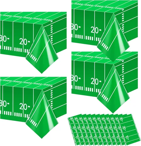 Kinlop 12 manteles de fútbol a granel para decoración de fiesta de fútbol de 54 x 108 pulgadas, fundas de plástico para mesa de touchdown para