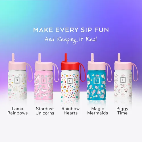 Miniatura 6 de IRON °FLASK Botella de Agua para Niños - Tapa con Pajilla, 20 Calcomanías con Nombre, Acero Inoxidable Aislado al Vacío, Vaso de Viaje de Doble