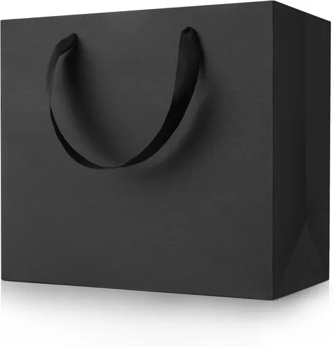 Miniatura 9 de MOXARYSU Bolsas de regalo negras con asas: 8 x 5 x 10 pulgadas, 30 bolsas de papel negras medianas a granel para fiestas, compras, cumpleaños, bodas