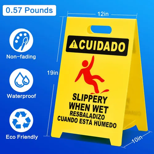 Miniatura 3 de MATTHEW CLEANING - Señales industriales de 19 pulgadas para suelo mojado, paquete de 3 letreros de advertencia multilingües de plástico corrugado