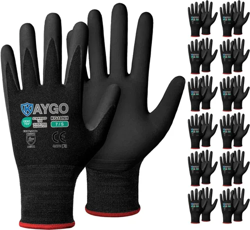 Miniatura 17 de KAYGO Guantes de Trabajo de Seguridad con Revestimiento de Nitrilo MicroFoam, 3 Pares KG18NB, Guante de Punto Sin Costuras de Nylon con Dedos Gris