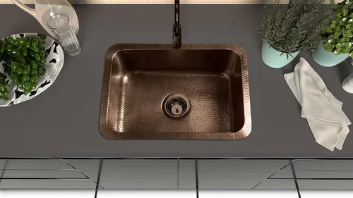 Miniatura 5 de Monarch Abode Fregadero de cocina y bar – Fregadero Milan de doble montaje desplegable de 21 pulgadas, fregaderos de cobre puro martillado a mano
