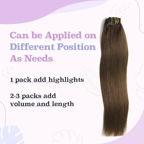 Miniatura 5 de Extensiones de cabello con pinzas, 16 pulgadas, 3.53 oz, 6 unidades, extensiones de cabello humano con clip, color marrón medio, lacio, suave