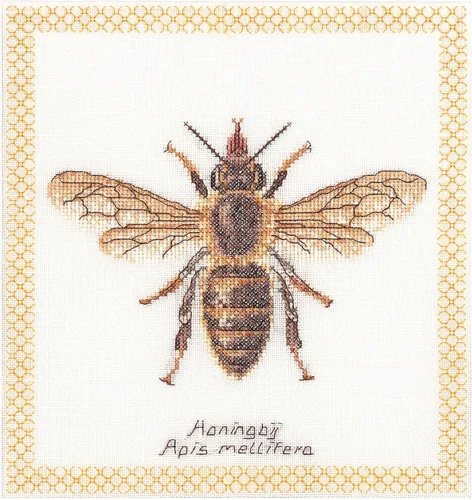 Thea Gouverneur - Kit de punto de cruz, abeja de miel, Aida, 16 unidades, kit de bordado para adultos, hilos de bordado DMC y otros suministros de