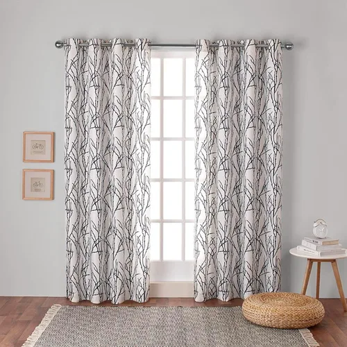 Miniatura 19 de Exclusive Home Branches - Par de paneles de cortinas de mezcla de lino con ojales, 54 x 84 pulgadas, negro