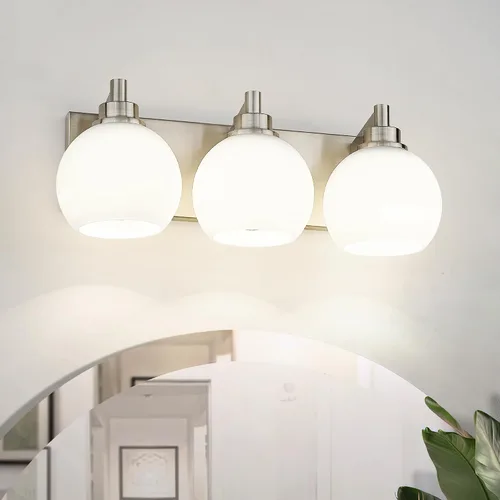 Miniatura 32 de Accesorios de iluminación de baño, luz de tocador mate negra de 2 luces, apliques de pared modernos con pantalla de globo de vidrio transparente