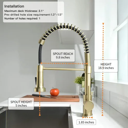 Miniatura 4 de Grifo de cocina, grifos de cocina con rociador desplegable Sus304 de acero inoxidable industrial de una sola manija, grifo de un orificio para casa