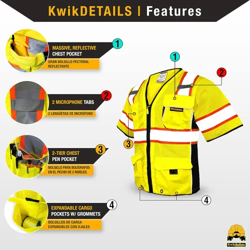 Miniatura 4 de KwikSafety - Charlotte, NC - Men's & Women's Class 3 Safety Vest PPE Hi Vis Reflective ANSI OSHA Amarillo Paquete de 2 (Ahorre 5%)