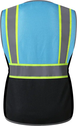 Miniatura 5 de Chaleco de seguridad para mujer, múltiples bolsillos, de alta visibilidad, reflectante, malla transpirable, chaleco de trabajo para dama, cremallera