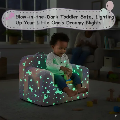 Miniatura 7 de Tiita Sofá para Niños, Sofá para Niños con Asa de Transporte, Sofá de Espuma Portátil para Niños Pequeños, Sofá para Guardería de Niños que Brilla
